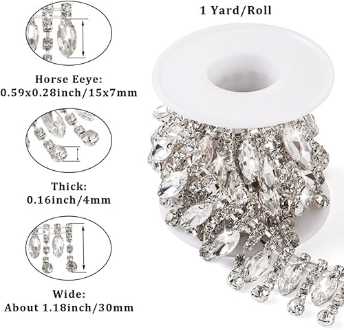 Miniatura 3 de Cadenas de aleación de diamantes de imitación de 1 yarda, cadenas de borla con cierre de cristal de zafiro, cuentas de cadena de strass con tarjeta