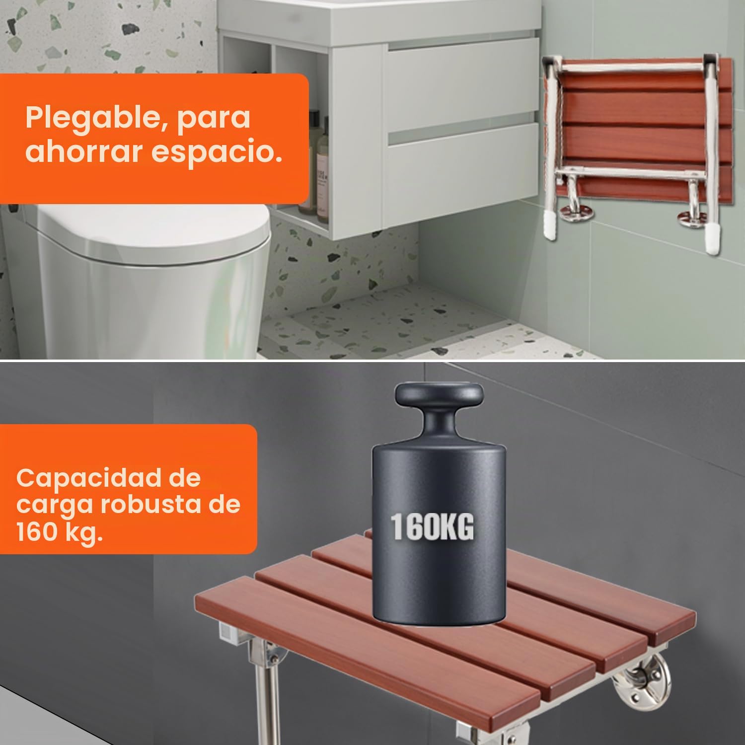 Asiento de ducha plegable montado en la pared con patas, banco de ducha plegable | Silla de baño de madera con patas antideslizantes para ancianos/discapacitados/embarazadas, altura 460 mm