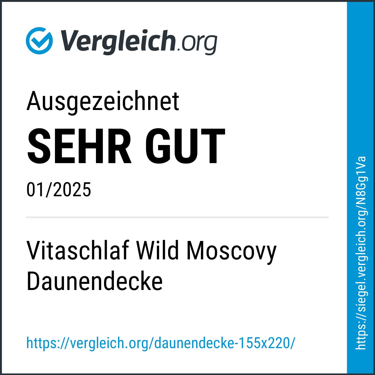 Vitaschlaf® TESTSIEGER Moscovy® W6 EXTRA WARM 90% Premium Bettdecke Made in Germany Since 1947 135 x 200 cm