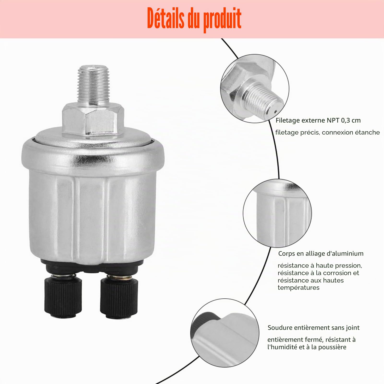 Keenso Capteur de Pression d' Universel, 0 à 10 Bars, Pression d'Huile, Aluminium, 8NPT, Générateur, Voiture, Moto, Industrie