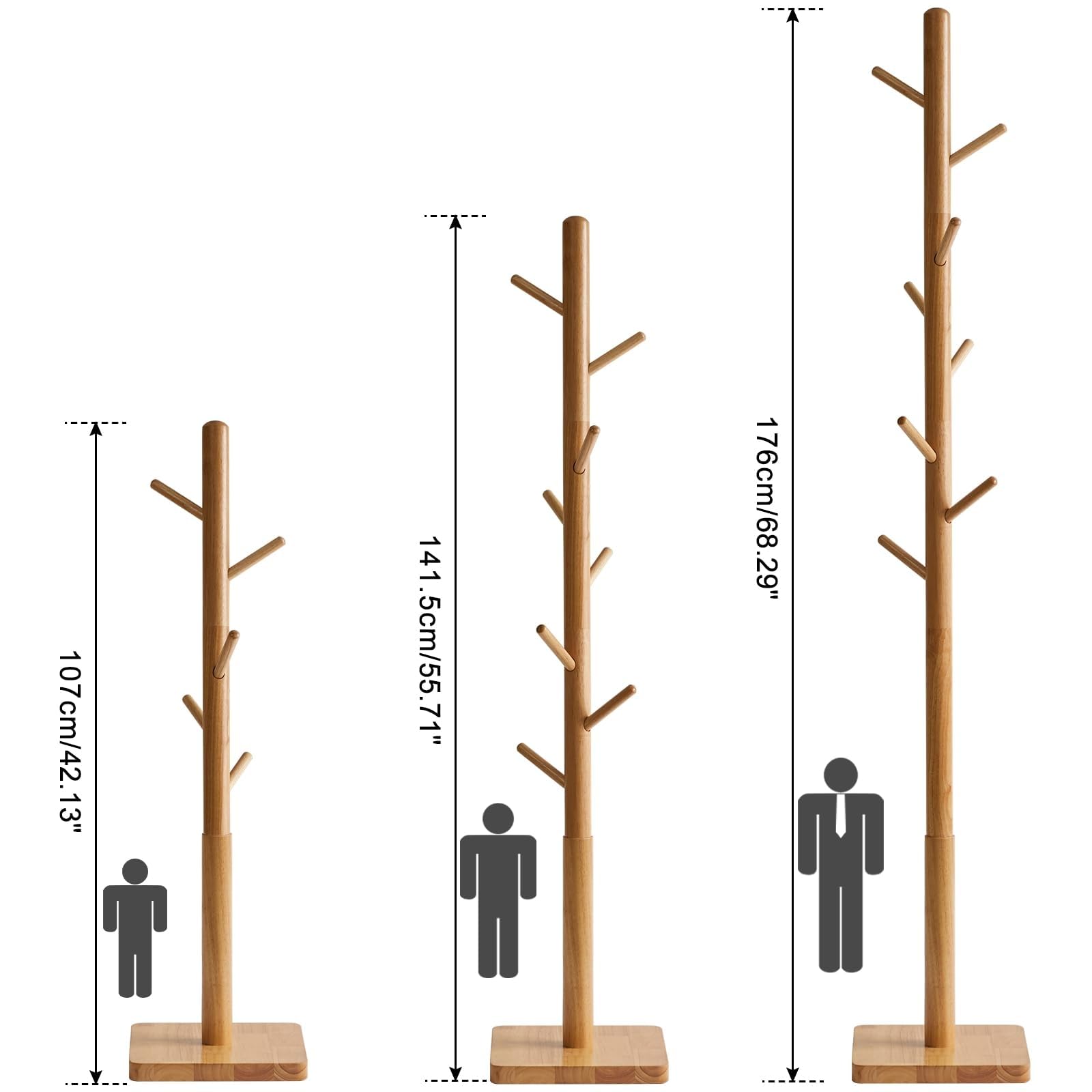 YMYNY Portemanteau en Forme d'Arbre, Portant à Vêtements en Bois Massif, Hauteur 176CM, Support sur Pieds avec 8 Crochets, pour Manteaux, Chapeaux, Sacs, pour Entrée, 29×29×176CM Naturelle HCR002N