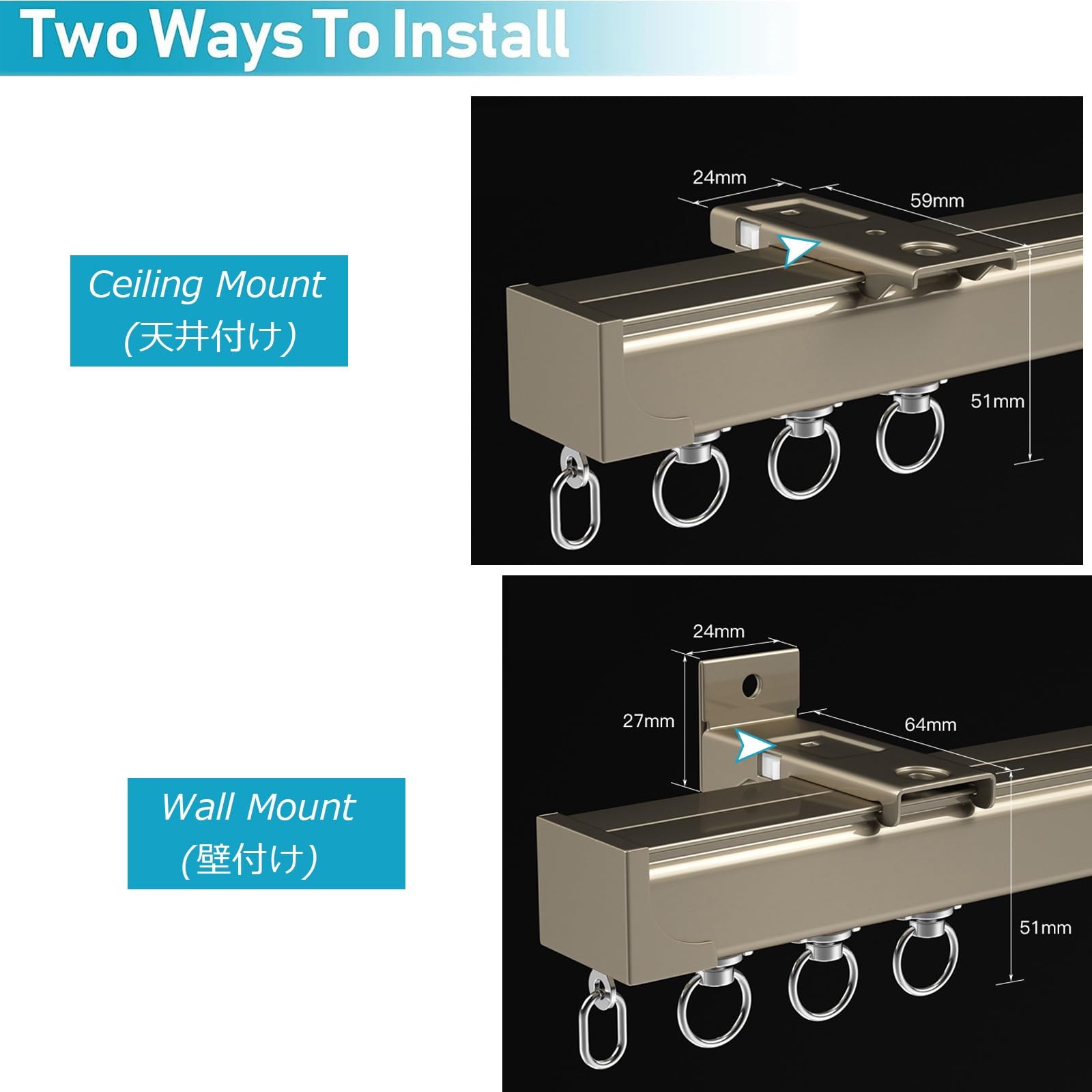 Rail en aluminium de qualité supérieure pour rideaux lourds - Séparateur de pièce réglable - Longueurs personnalisées - 50 à 600 cm - Tringle Ele Detive pour intérieur rious