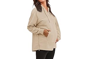 Fisoew Women’s Maternity V-Neck Nursing Hoodie with Kangaroo Pocket