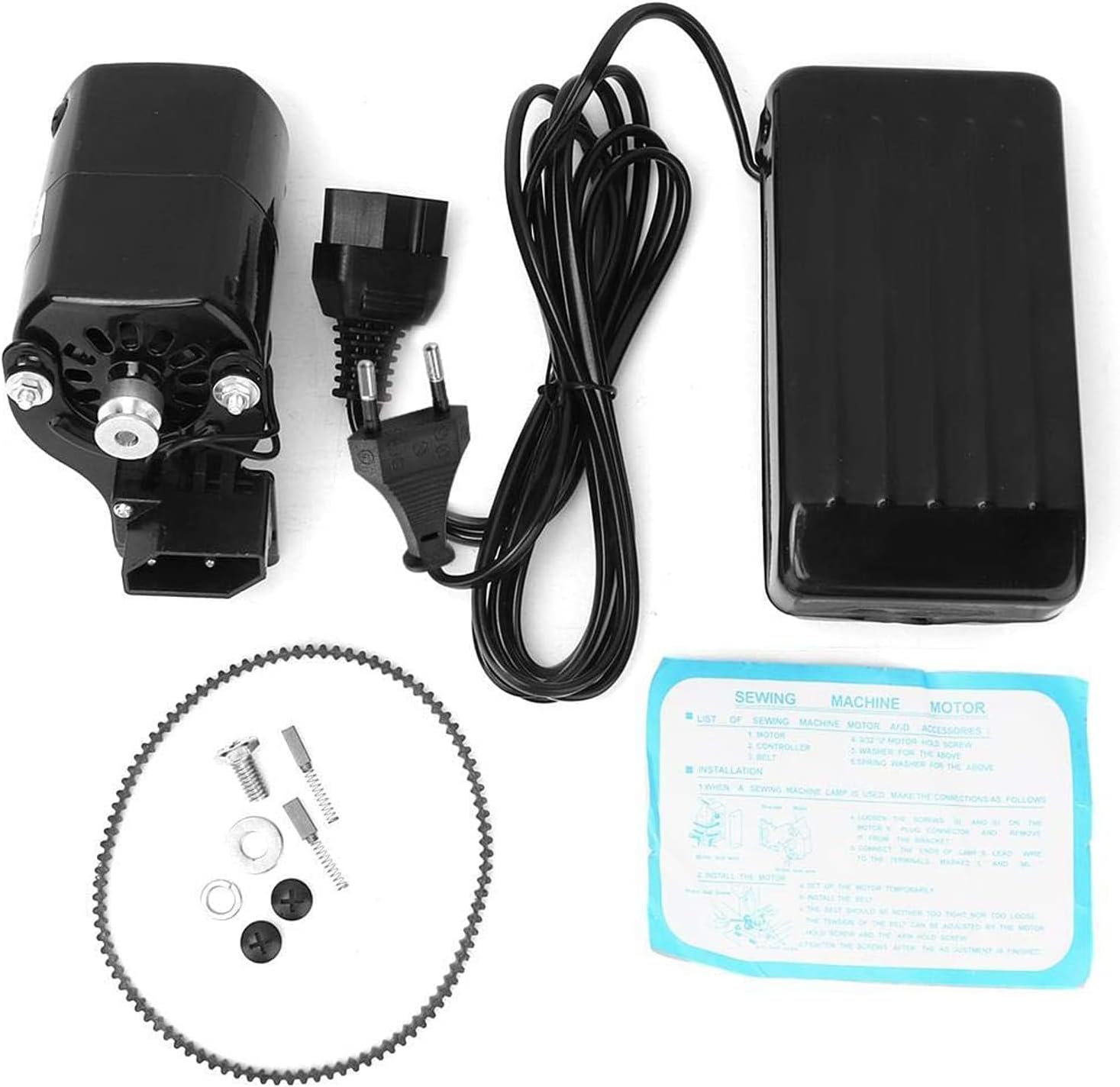 GEMSY Metal High-Performance Sewing Machine Motor - 600 RPM|Low Power Consumption|Ventilation Fan|Long Wire|Safety Plug|Perfect For Home Tailoring|Includes Belt,Carbon Brushes,Mounting Bracket