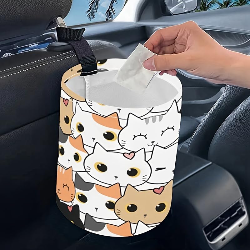Image of Portable Reusable Waterproof Car Trash Bin, Multipurpose Vehicle Organizer, Road Trip Essentials (Cats)