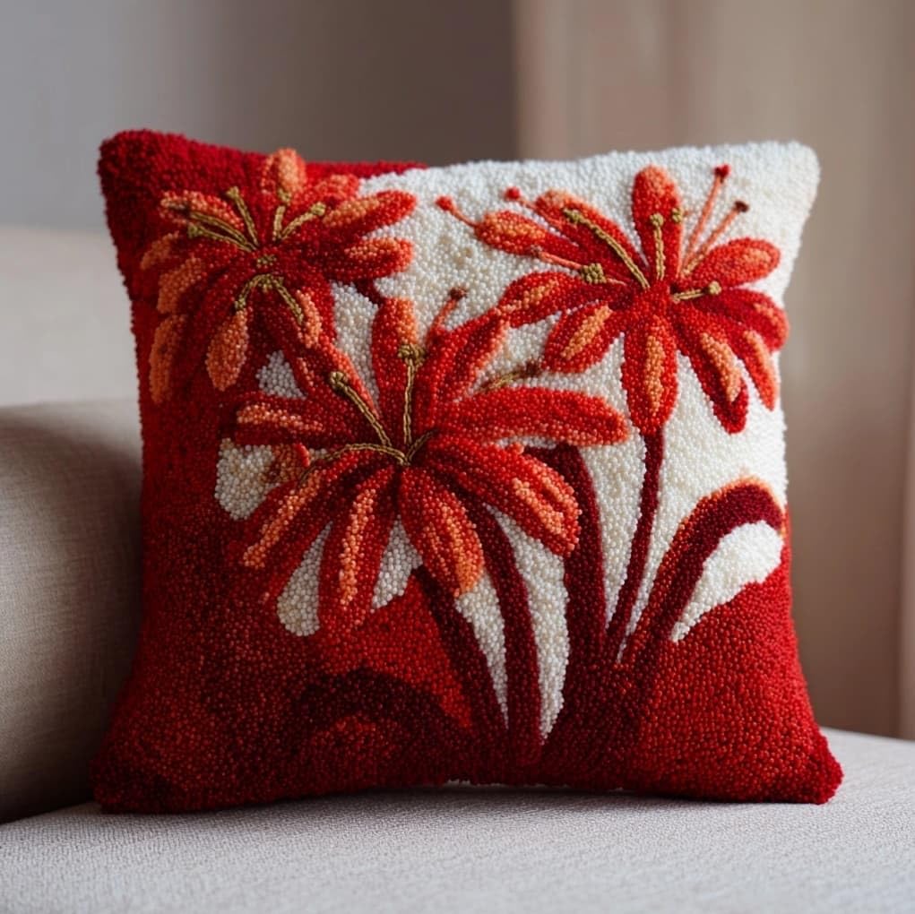 AxiangziK Latch Hook Pillow Kit for Beginners,Red Lilies