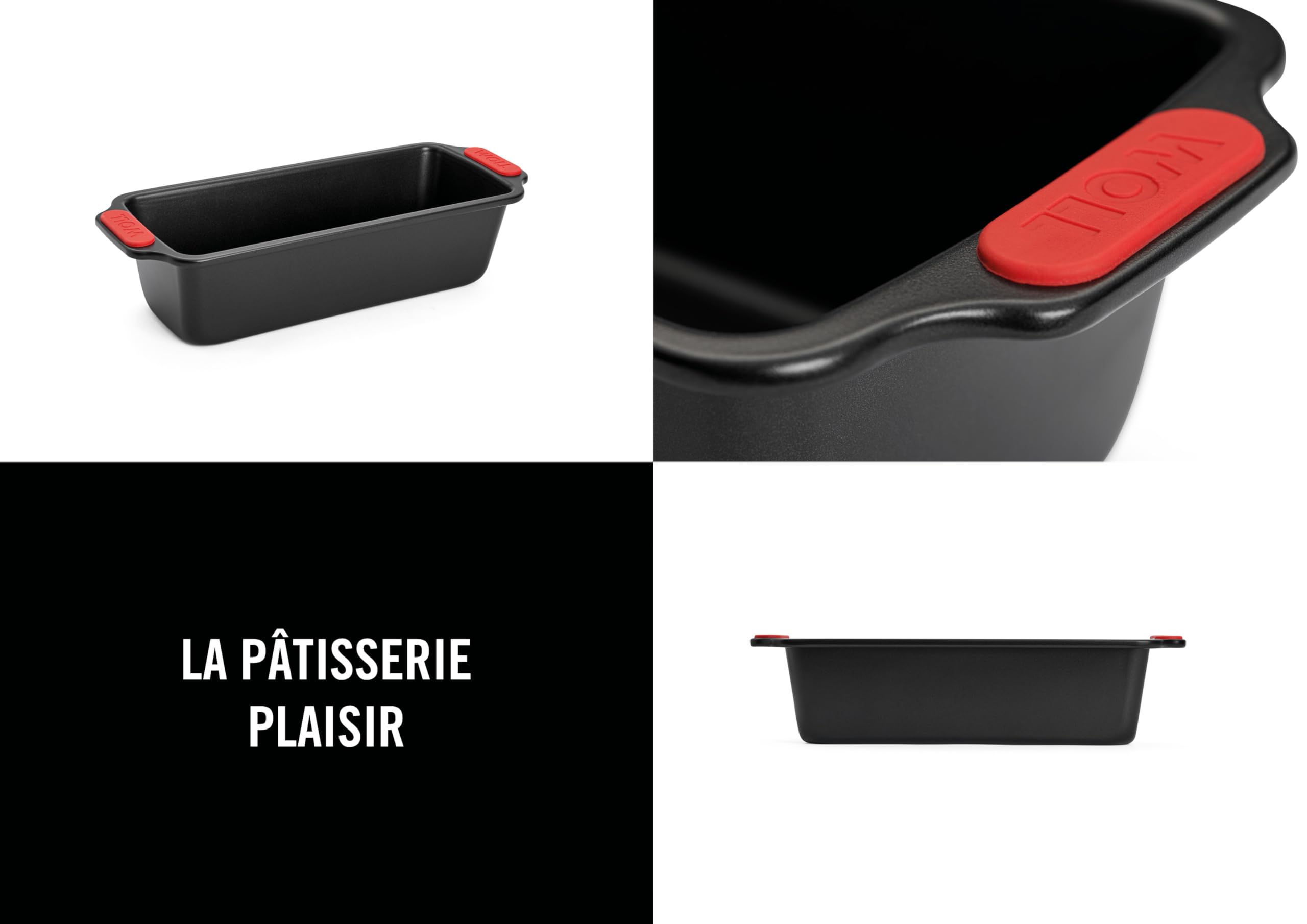 Woll – Bakeware moule à cake 28 cm – antiadhésif, acier aluminisé, poignées en silicone – sans PFAS – résiste jusqu’à 230 °C – noir