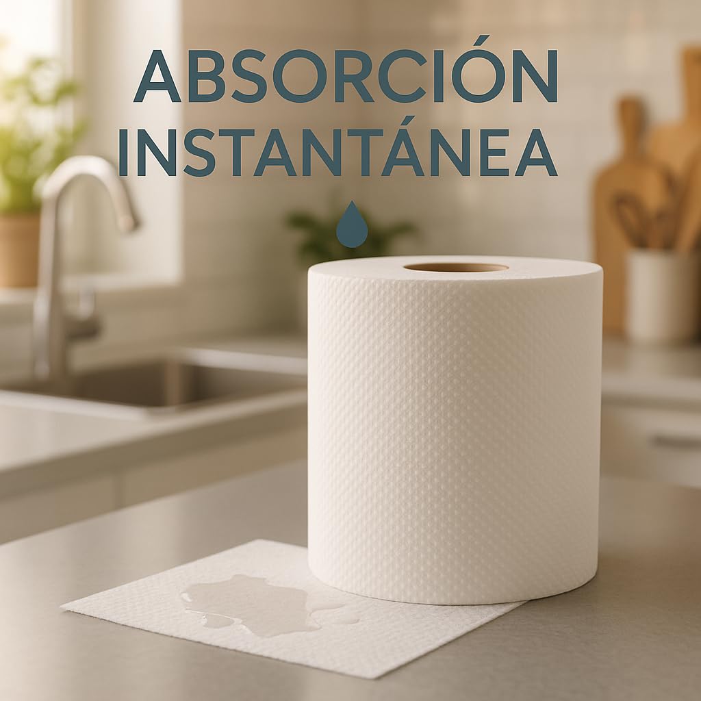 6 Rollos de Papel Industrial Bobina Papel Secamanos Toallas Desechables Secamanos Alta Absorción Bobina Industrial Grande Mecha Doble Capa Rollo Cocina Servilletas 90m 450 Servicios (6, 600)