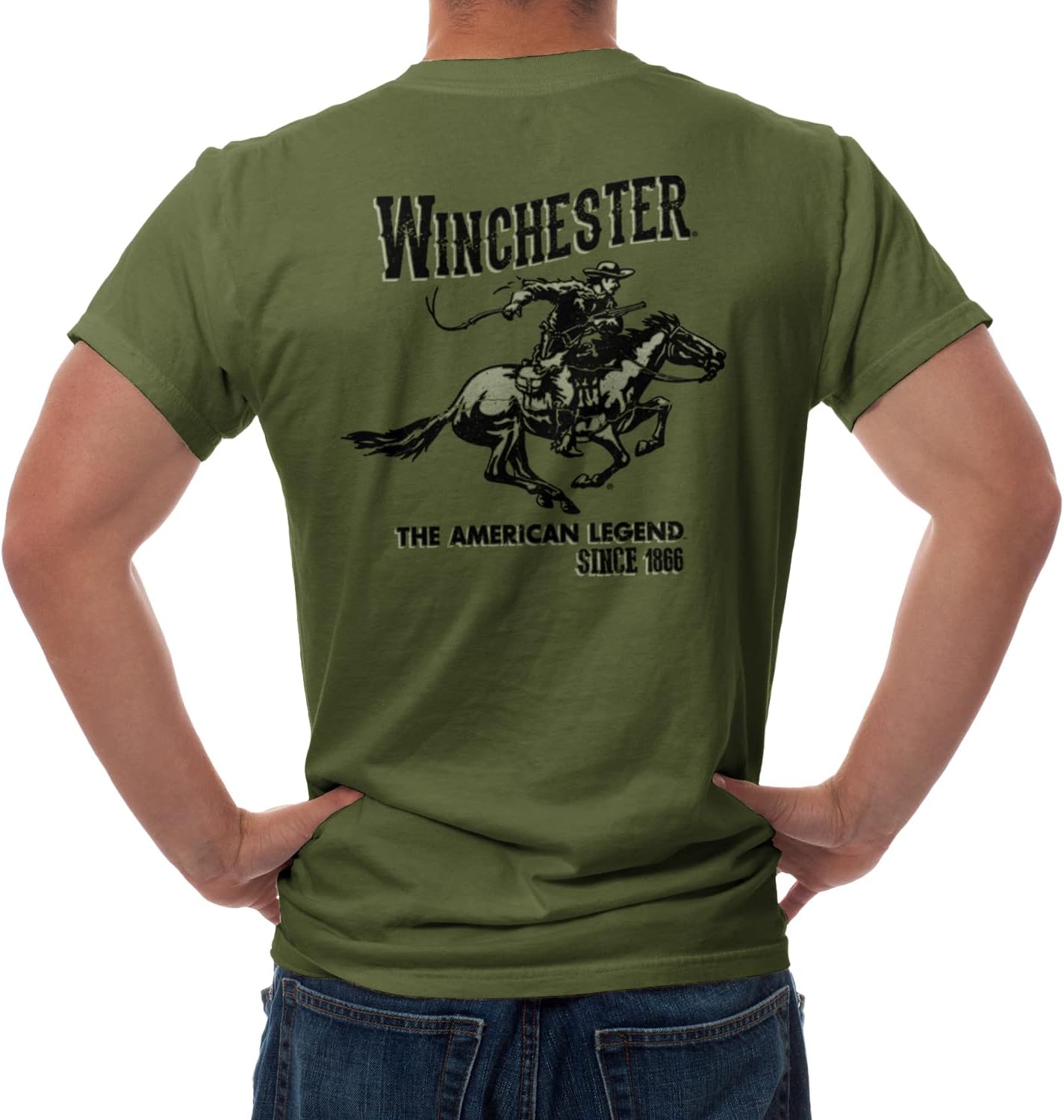 Winchester Official Vintage Horse and Rider Graphic T-Shirts for Men - Image 4
