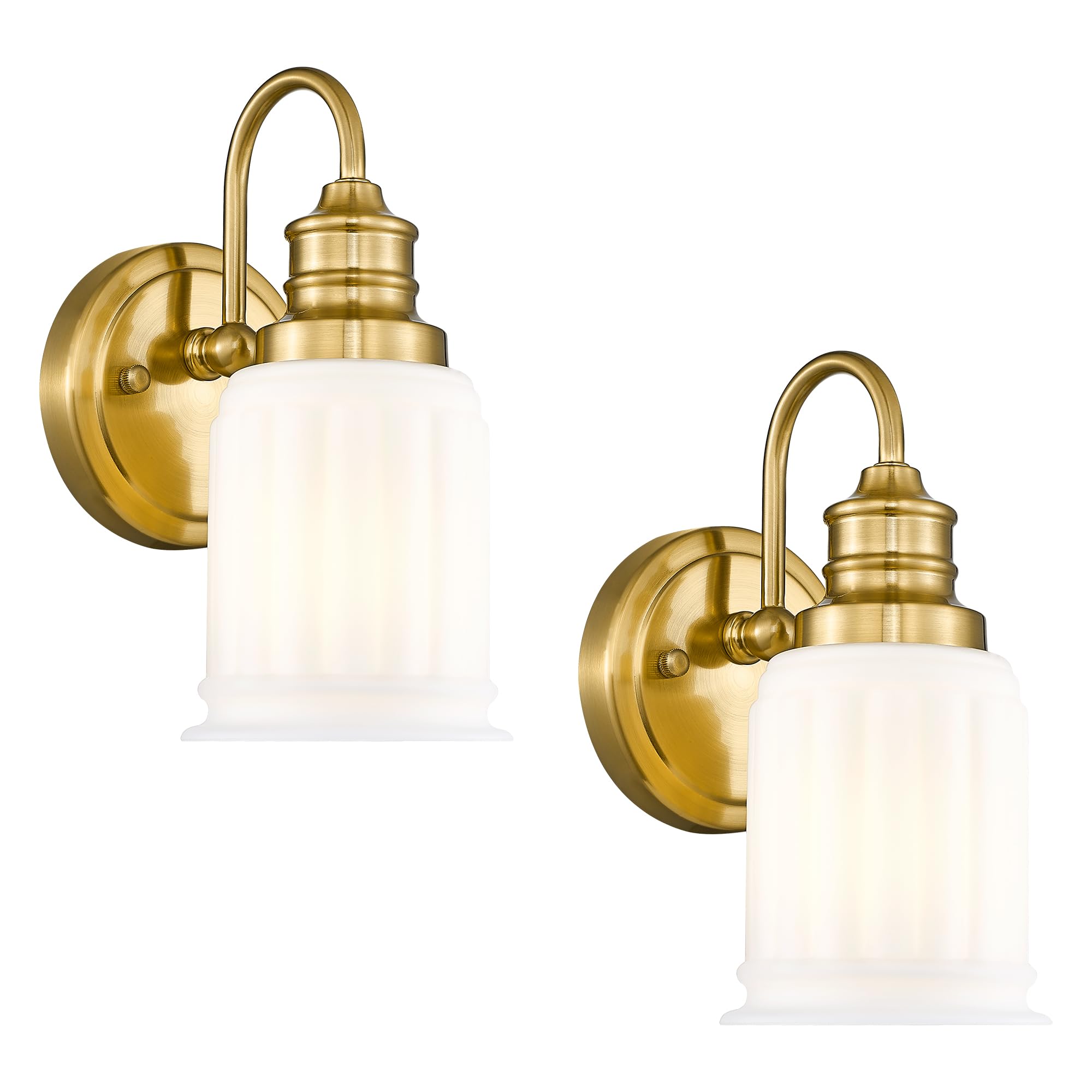 Photo 1 of Modern Wall Sconces Set of Two, HWH Brushed Gold Bathroom Vanity Light, Antique Brass Wall Light Fixtures with Frosted White Bell-Shaped Glass, 5HZG106B-2 BG