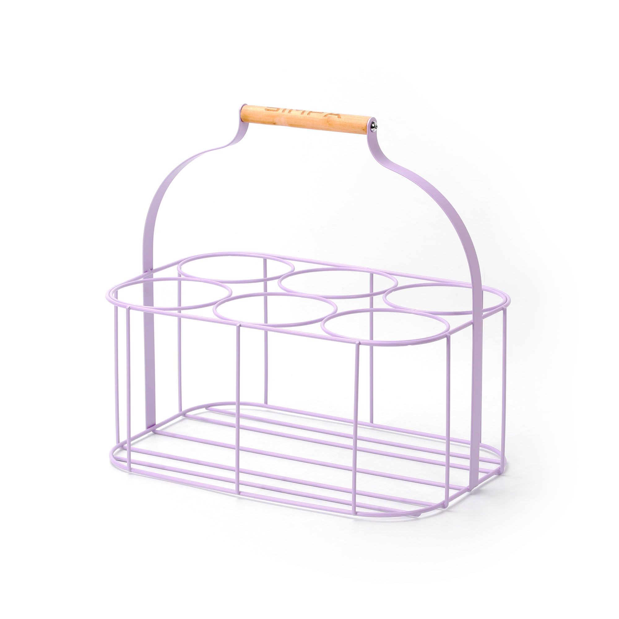 Simpa Matt Lilac Colour Wire Metal Wine Beer Milk Beverage 6 Bottle Carrier Holder Caddy With Handle