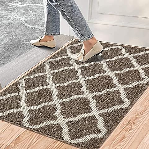 Homcomodar Indoor Doormat Front Door Mat Machine Washable Inside Door Mat Non Slip Rubber Backing Entrance Door Rug Low-Profile Dirts Trapper Mats Shoes Scraper 60x90cm(Brown) Cover