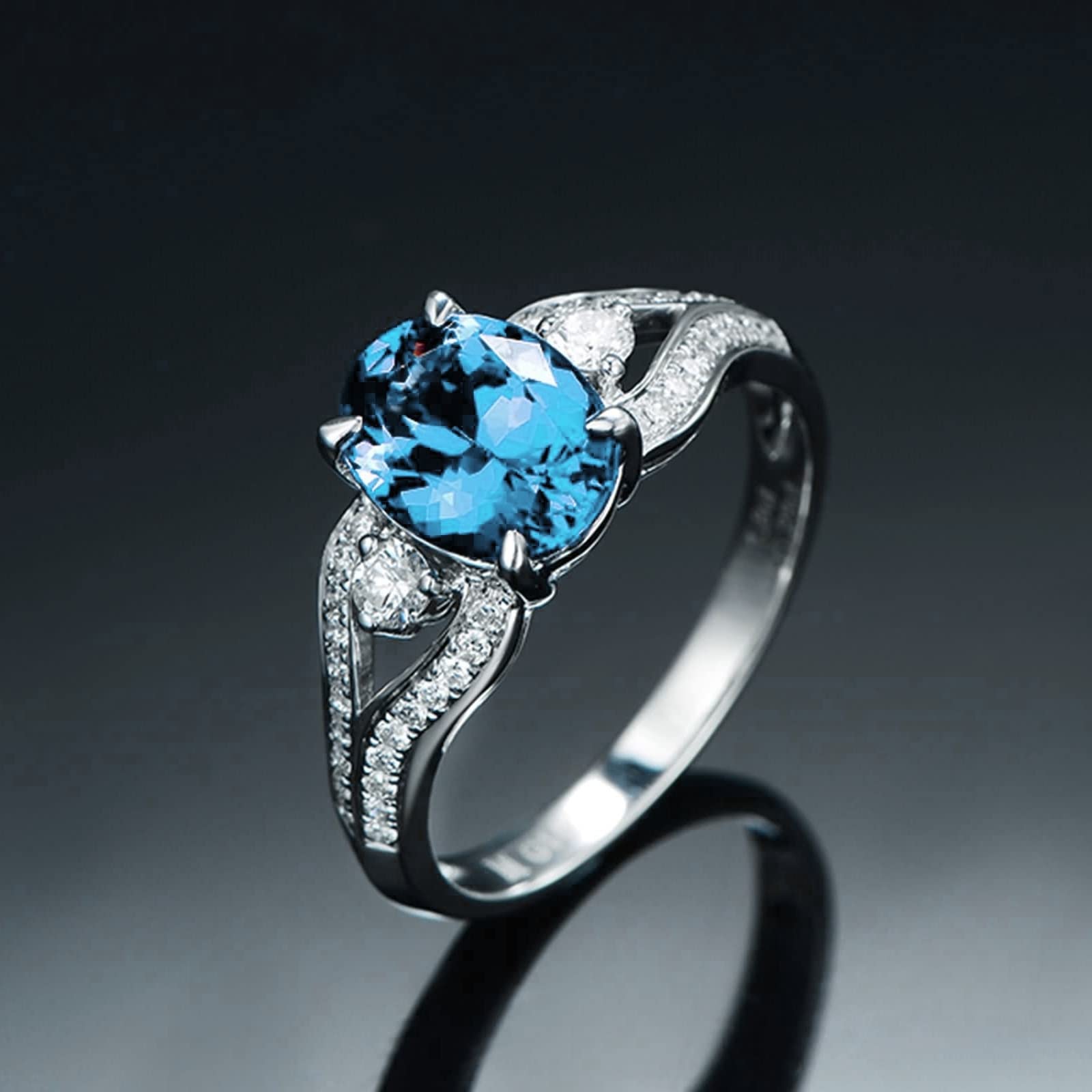 AmDxD Bague ovale en argent 925 pour femme - Bleu marine - Oxyde de zirconium - Pour femme - Idée cadeau de Saint-Valentin - Taille 47-65, Argent sterling 925, Zircon cubique