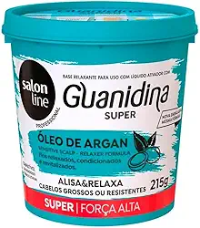 Salon Line, Guanidina, Óleo de Argan, Super Alisa e Relaxa - Cabelos Ondulados, Cacheados e Crespos, 215 g