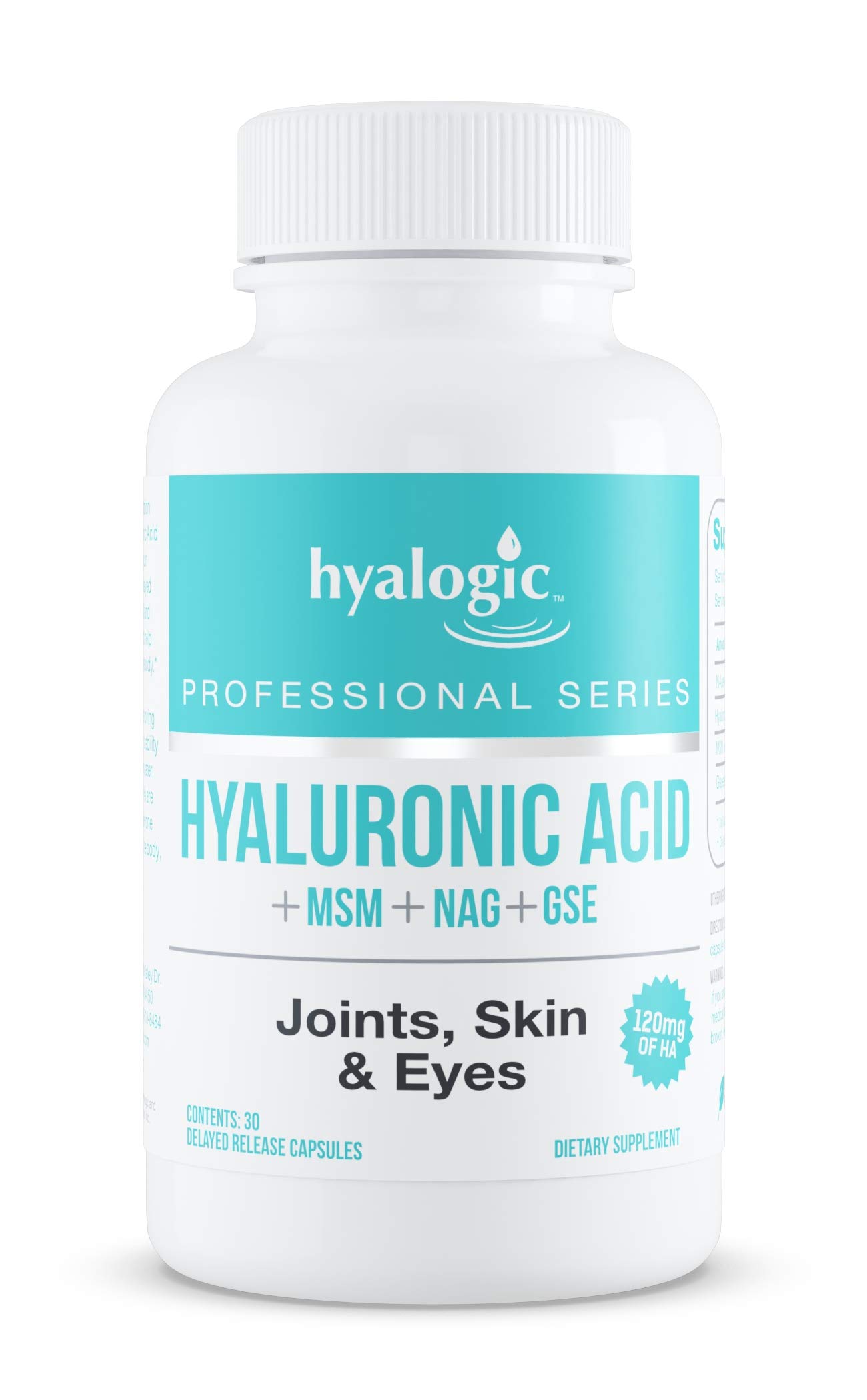 Hyaluronic Acid Delayed Release Capsules | Combo Formula w/Glucosamine MSM | Support Healthy Joints, Eyes and Skin and Overall Body | Promote Healthy Skin | 120 mg | Non-GMO (30 Count)
