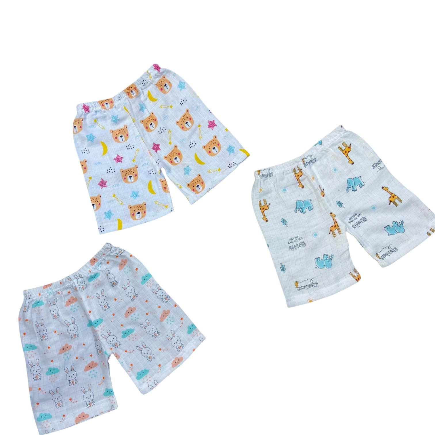 Muslin Cotton Baby Short, Unisex Regular Fit, Diaper Fit, Pack of 3-image-19