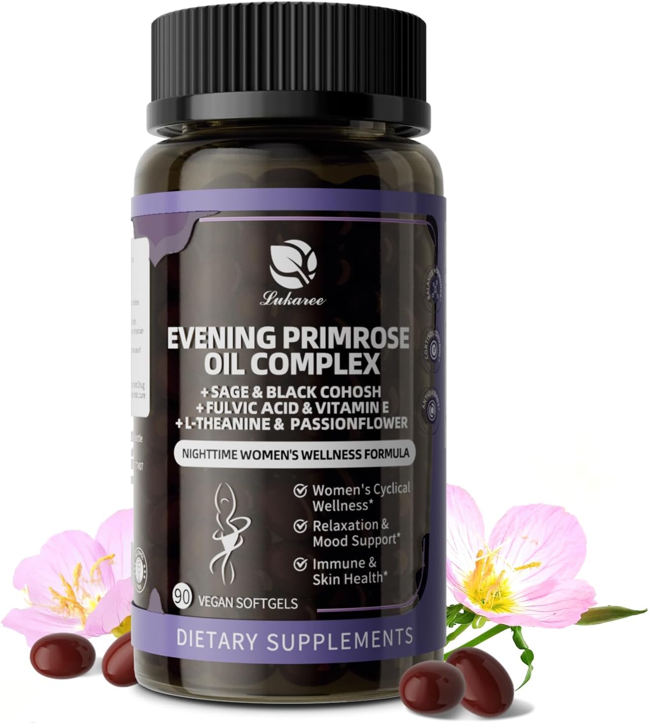 Evening Primrose Oil Complex for Women – Hormone Wellness with Cold-Pressed EPO, 10% GLA, Sage, Fulvic Acid, L-Theanine – Supports Cyclical Balance, Mood, Skin & Immune Health, 90 Softgels