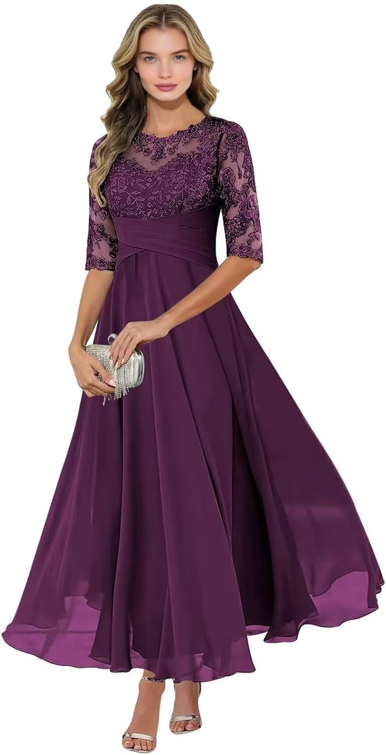 Vestidos de novia para mujer, de gasa, con apliques de encaje y media manga, vestido formal de invitada de boda
