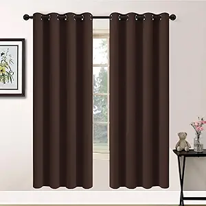 Yakamok Blackout Curtains Room Darkening Thermal Insulated Window Panels,Solid Grommet Top Drapes for Bedroom/Living Room(52Wx72L, Chocolate Brown, 2 Panels)