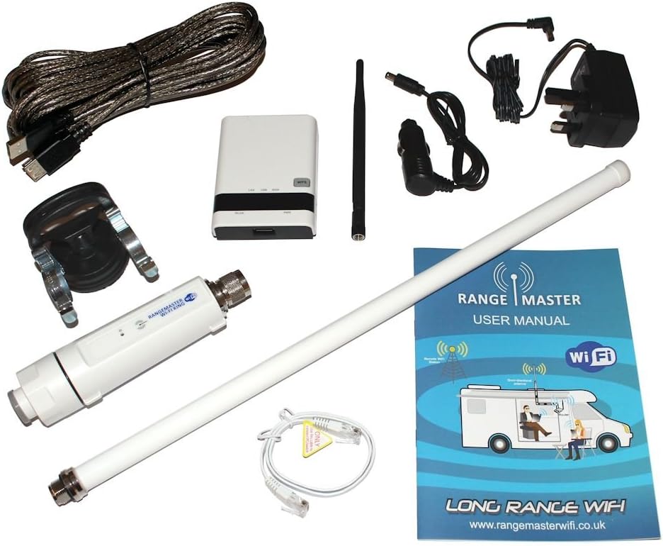 RangeMaster WiFi Range Extender for Motorhomes, Caravans, Boats & Camping. Outdoor waterproof antenna with Wi-Fi router