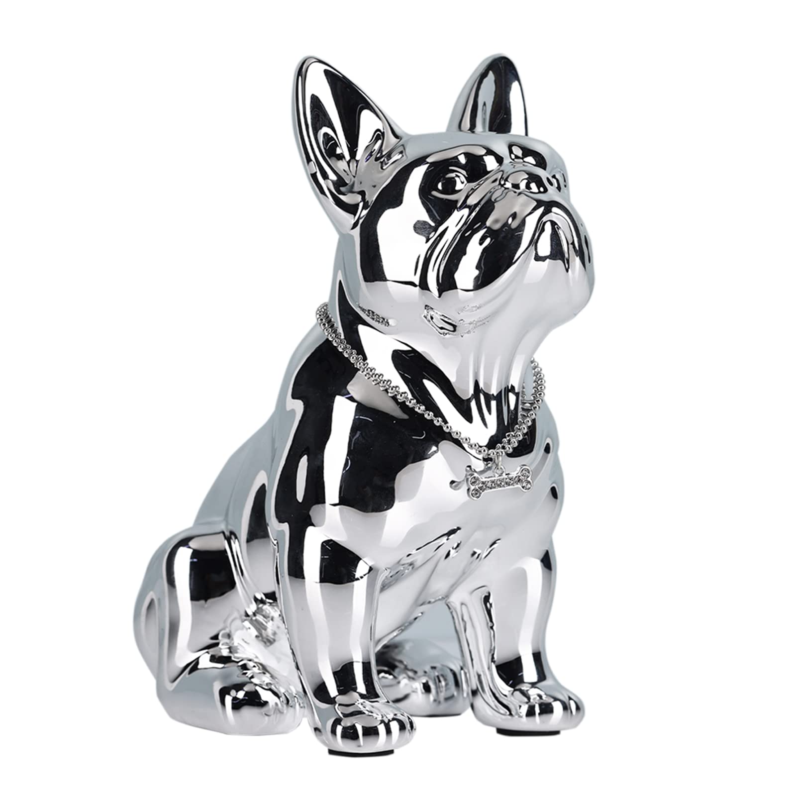 XYQXYQFrench Bulldog Statue,Silvery Pug Resin Sitting Dog Statue, English Bulldog Home Decoration Sculpture