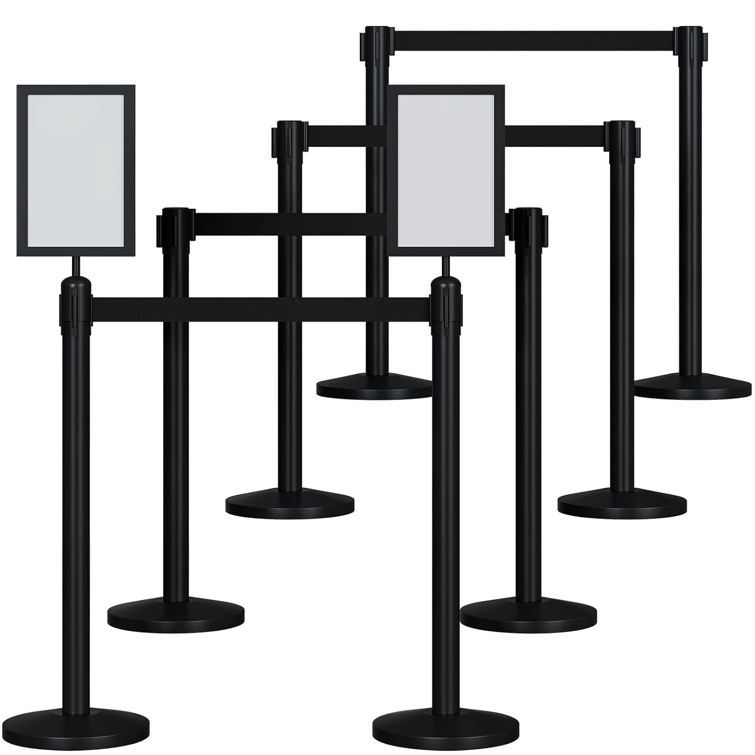 8 Pcs Crowd Control Stanchions Set, Stanchion Post Sign Holders with 8.2 ft Retractable Belt, Stainless Steel Control Barrier, Easy Connect Assembly, for Theaters, Parties, Exhibitions, Black
