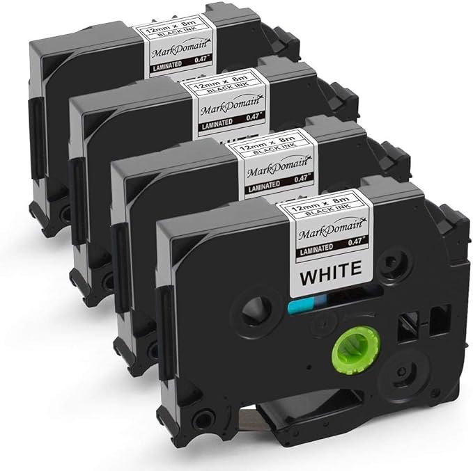 MarkDomain Label Maker Tape Replacement for Brother TZe-231 TZ-231 Laminated P Touch Label Tape 12mm 0.47 Inch Black on White Tape, Compatible with Brother PT-D210 H110 D220 D410 D600, 4-Pack