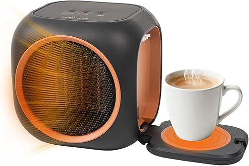Calentador de espacio con calentador de tazas, calentadores eléctricos para uso en interiores con termostato, calentador portátil para dormitorio,
