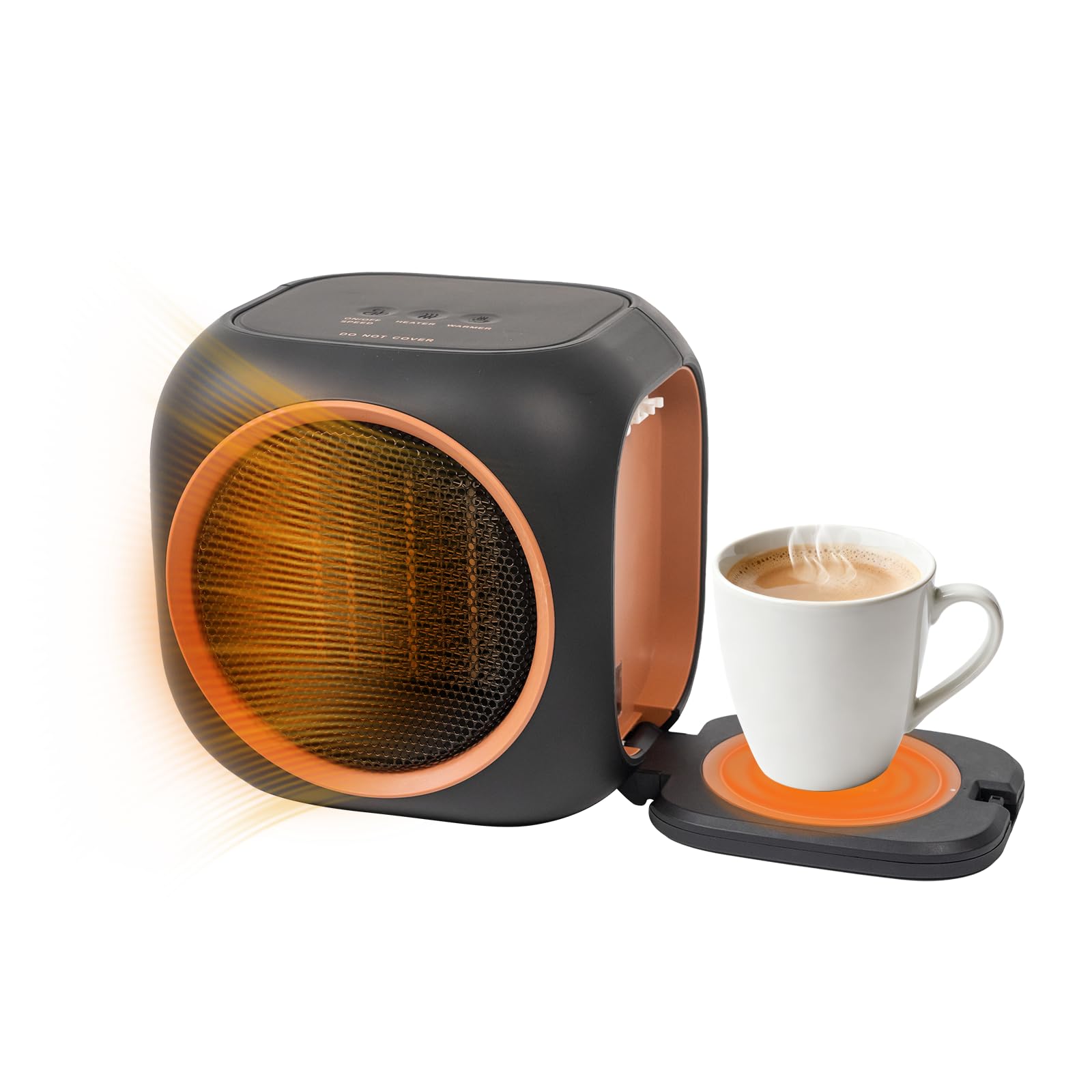 Space Heater with Mug Warmer Electric Space Heaters for Indoor Use with Thermostatc Candle Warmer Pate for Bedroom