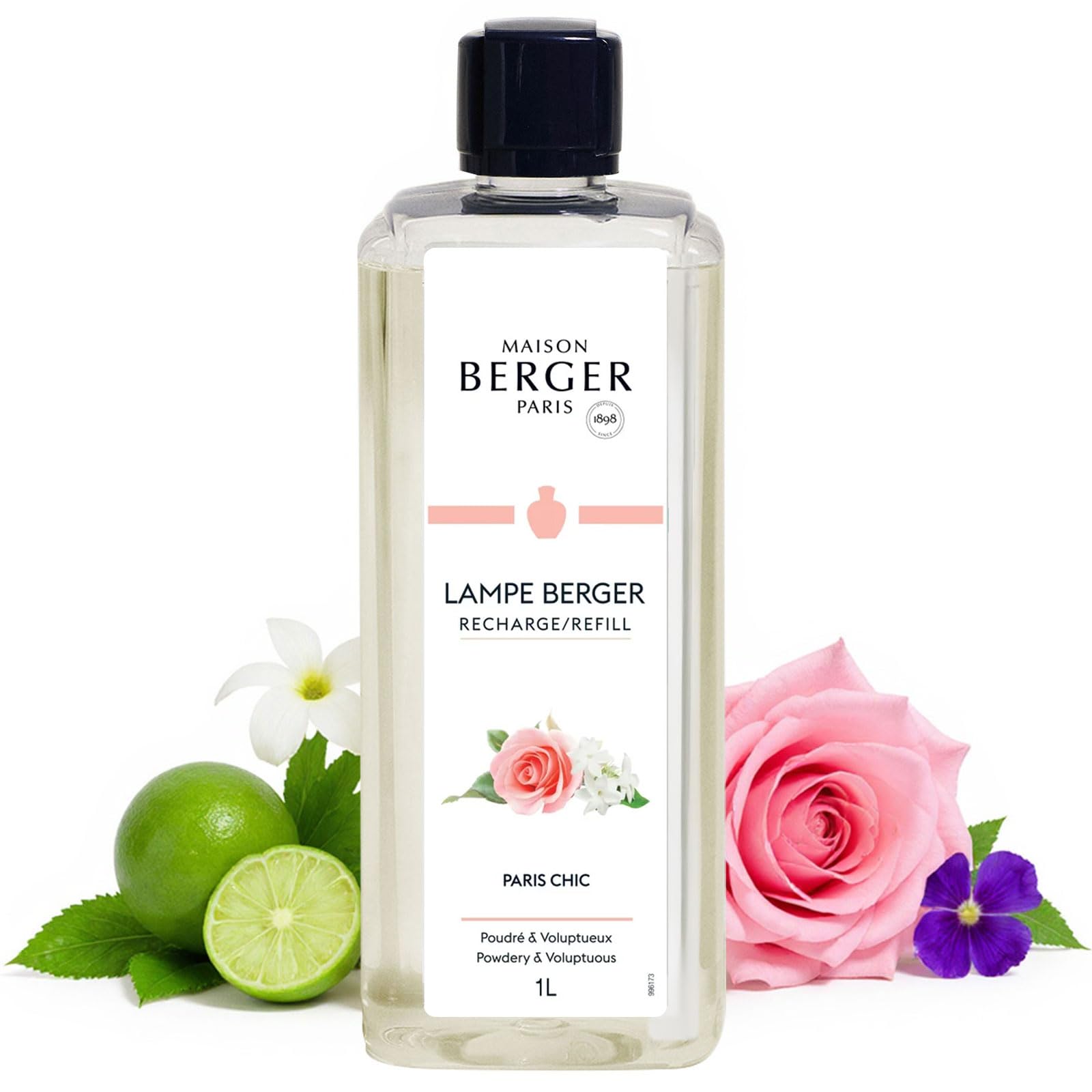 Paris Chic Lampe Berger Fragrance Refill for Catalytic Lamp – 2-in-1 Purifying and Perfuming Powdery Floral Scent – 1 Liter (33.8 Fluid Ounces) – Bergamot Rose Musk