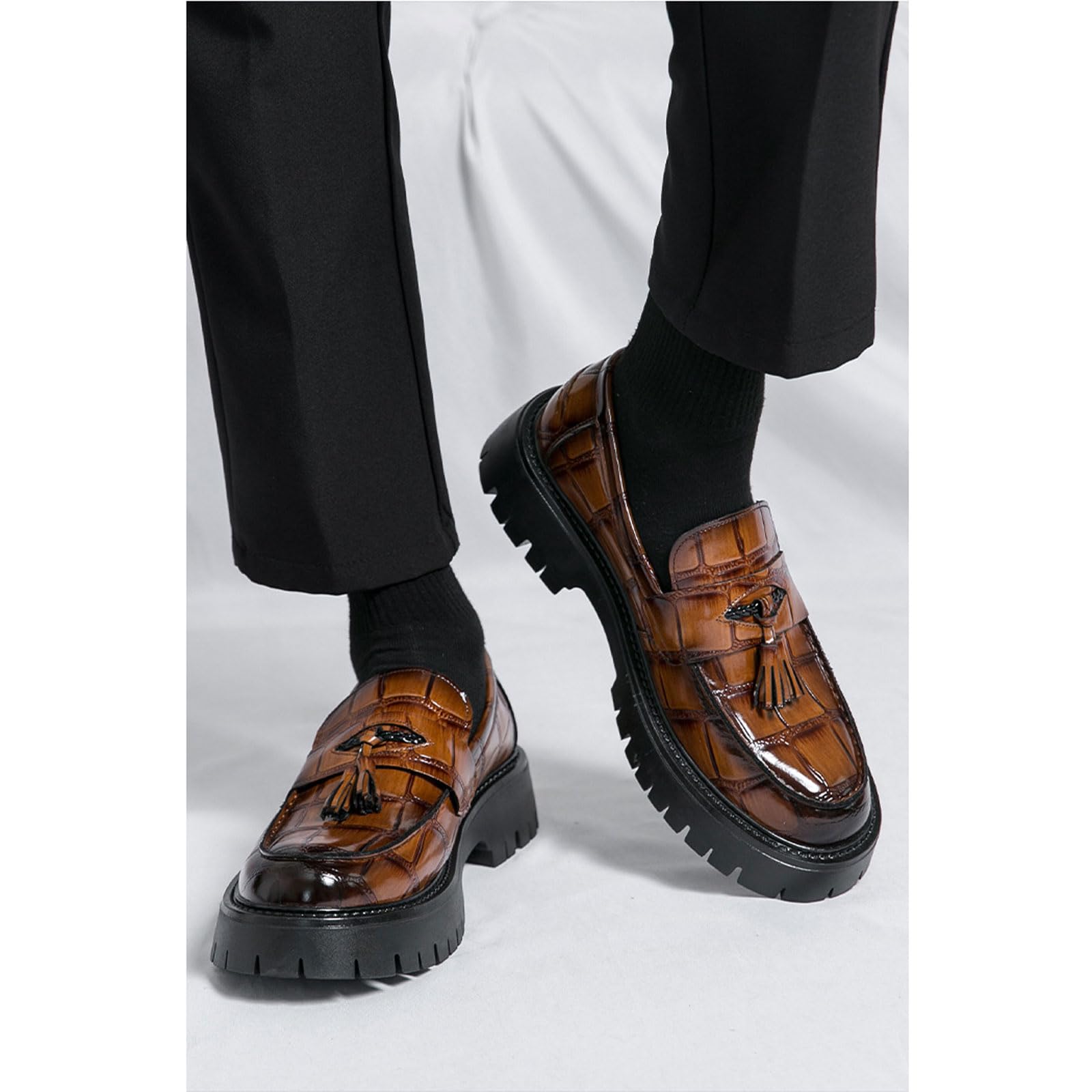 Mocasines Hombre con Borlas, Zapatos Elegantes Sin Cordones para Oficina, Bodas, Noches, Formal/Casual