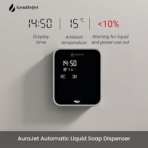 Miniatura 3 de AuraJet Dispensador automático de jabón líquido para montaje en pared, sensor de movimiento sin contacto, pantalla LED digital, cuerpo de aleación