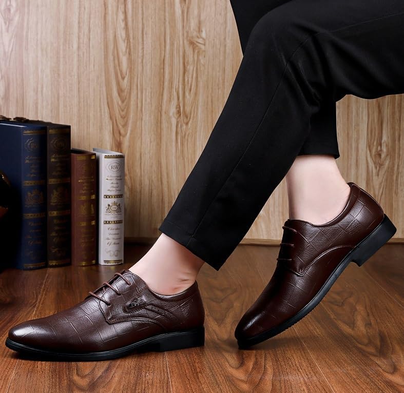 Men Leather Oxford Dress Shoes, Fashion Comfortable Casual Formal Pointed Toe Lace Up Classic Business Office Wedding Tuxedo Brogue3