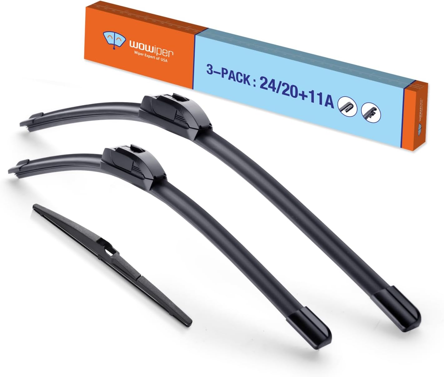 3 Wipers 24 and 20 inch Wiper Blades With 11 inch Rear Wiper Blade OE Quality