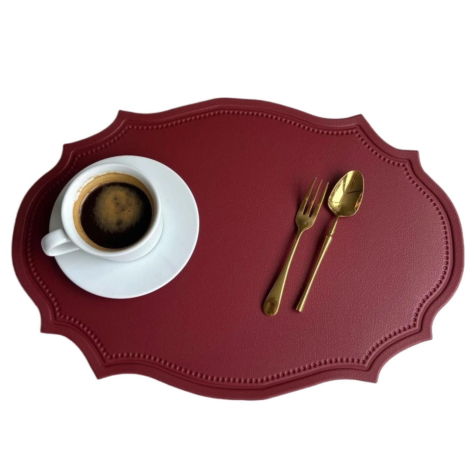 Green Oval Placemats Gift Table Decor Mats Pads Irregular Shape PU Leather Placemats Set Oil-Proof Place Mats(in red,4pcs 30x43cm)