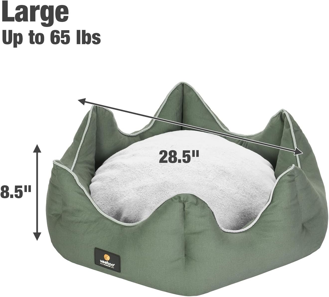 review Veehoo Round Donut Dog Bed, Petal Soft Indoor Pet Bed for Cats & Puppies, Machine Washable Cotton Cat & Dog Bed with Removable Cushion and Anti-Slip Bottom, Large, Olive Green