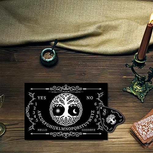 Creatcabin Tree Of Life Wood Spirit Board Pendulum Board Wooden Sun Moon Talking Ouija Boards With Planchette Dowsing Divination Game Spirit Hunt Metaphysical Message Decor For Wicca 11.8 X 8.3 Inch #TOP6
