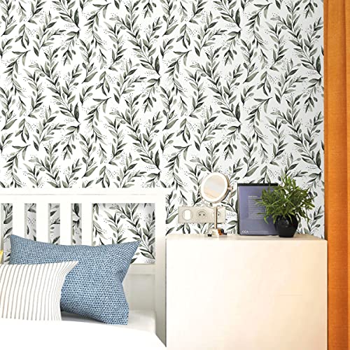 Erfoni Green Leaf Wallpaper Peel And Stick Wallpaper Floral Contact Paper 17.7Inch X 118.1Inch Greenery Leaves Self Adhesive Wallpaper Peel And Stick Olive Botanical Flowers Wall Paper Vinyl Film #TOP3