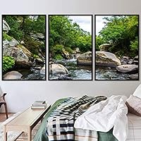 3 Piece Framed Canvas Wall Art Forest Rivers Canvas Prints Home Artwork Decoration for Living Room,Bedroom - 16