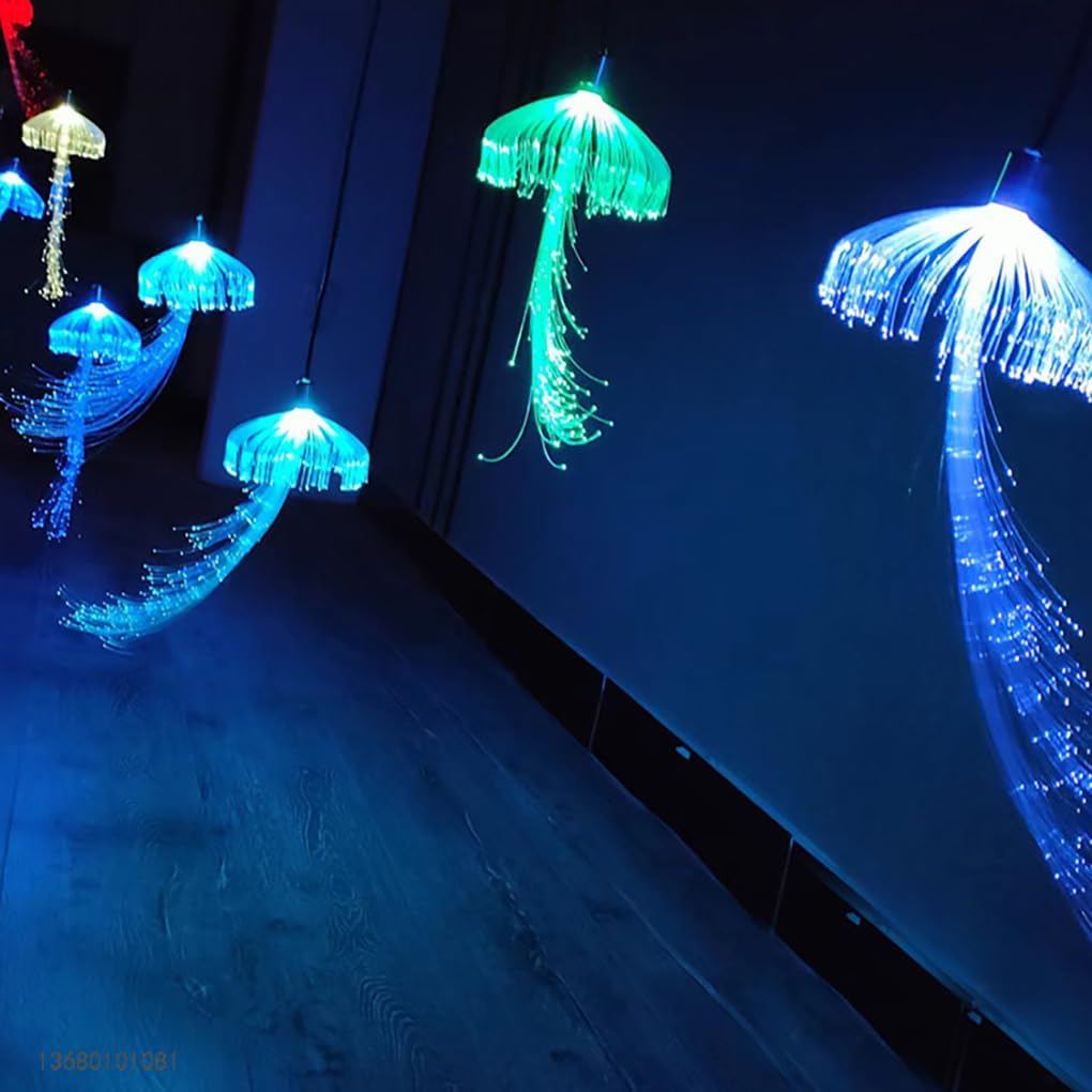 12V Enchanting LED Fiber Optic Jellyfish Chandelier Outdoor Christmas Dandelion Fairy Garland Party Garden Patio Tree Floating Effect Ceiling Light Set of 10Pcs