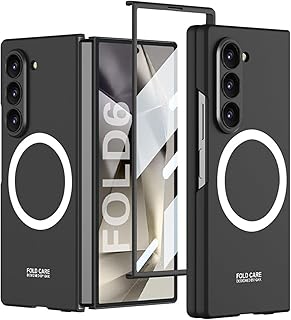 جراب لجهاز زد فولد 6 متوافق مع ماج سيف، جراب جالاكسي Z فولد 6، غطاء واقي رفيع للغاية غير لامع من السيليكون البولي كربونات مضاد للصدمات لموبايل سامسونج جالاكسي Z فولد 6 2024 (اسود)