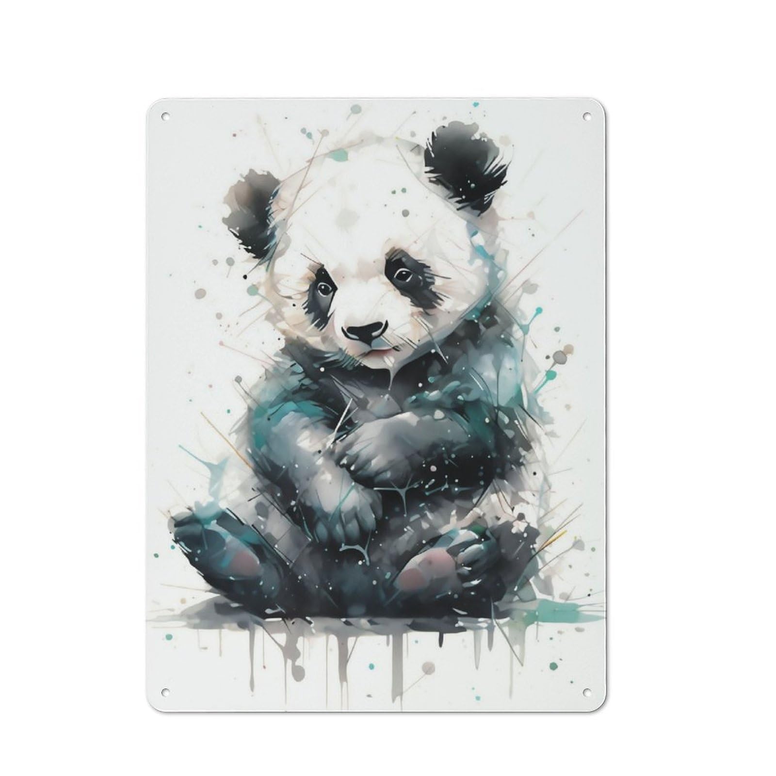 Panda Watercolor Printed Metal Sign 40x30cm for Hobby Room Or Studio, for Creative Interior Collectors