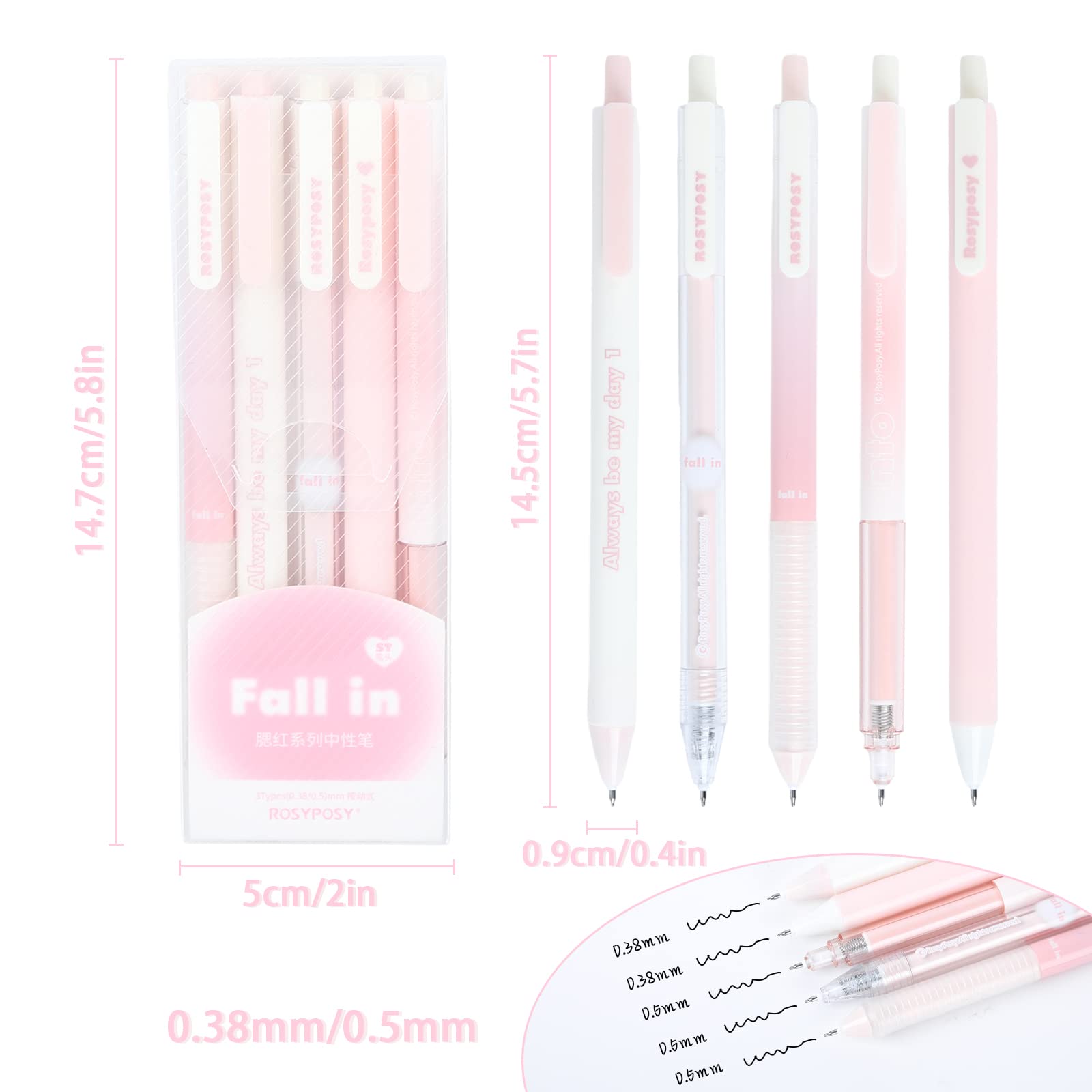 Juego De 5 Bolígrafo De Tinta De Gel Negro Roller, Retráctil Bolígrafo Roller Tinta De Gel Rellenable Punta De 0,38mm & 0,5mm, Bonitos Bolígrafos Para Oficinas Colegios Estudiantes Y Personal