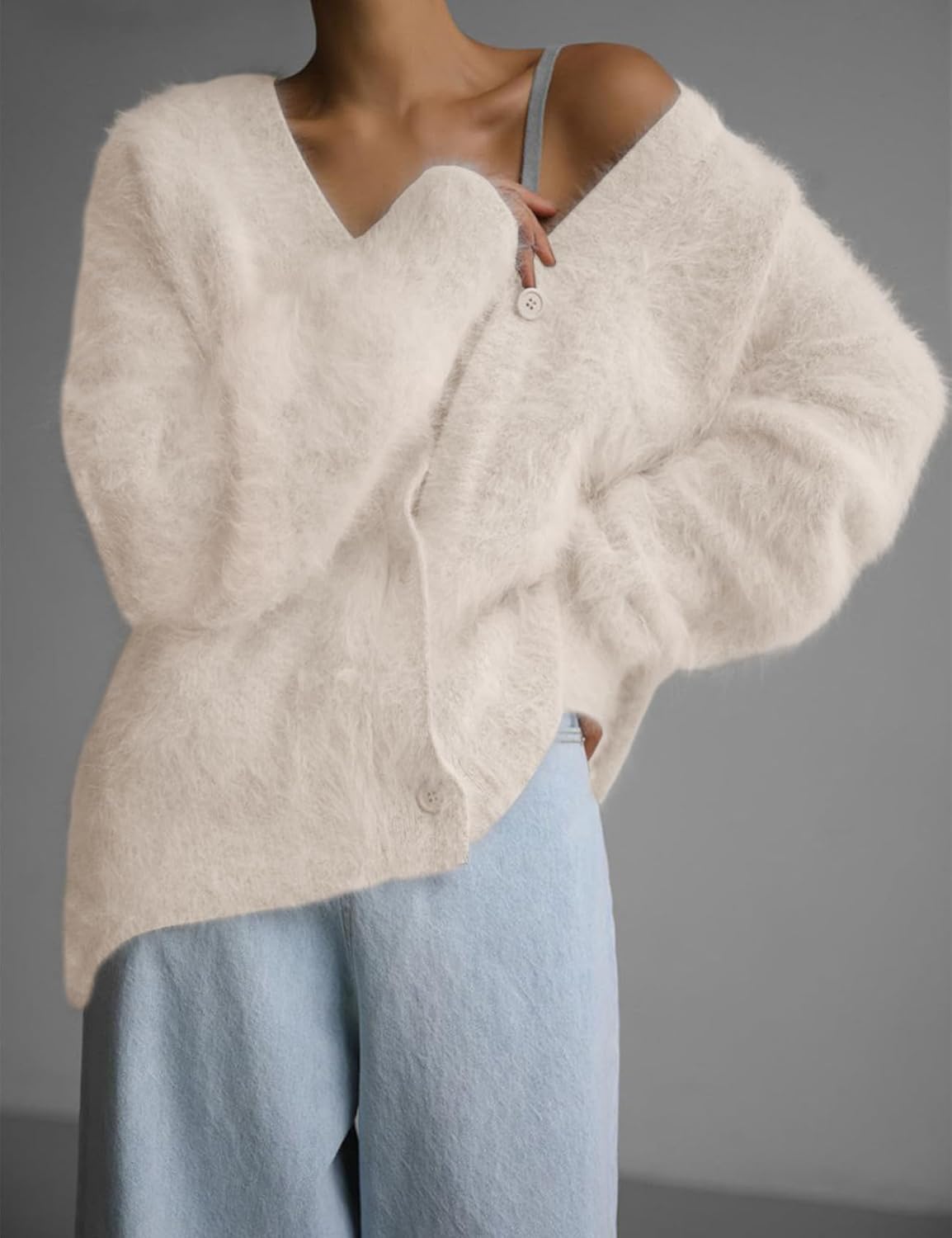 Arssm Womens Fuzzy Cardigan Sweater V Neck Cardigans Button Down Fluffy Knit Top Fashion 2026 Knitwear - Image 3