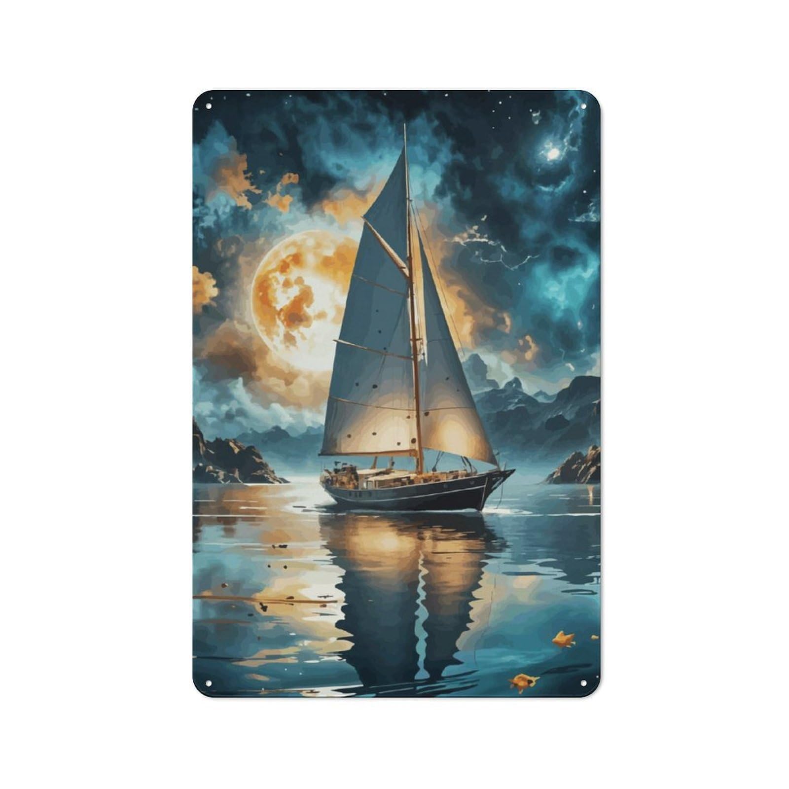 Junmoney Moonlit Voyage Retro Tin Wall Plaque 30X20cm Featuring For Pub Or Café, New-Space Wall Decor For Pub Decor Enthusiasts