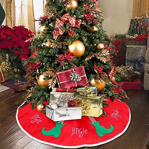 Brwoynn 48 inches Christmas Tree Skirt, Jingle Christmas Tree Decorations, Red Soft Double Layers Tree Skirt with White Rim - Thumbnail 5