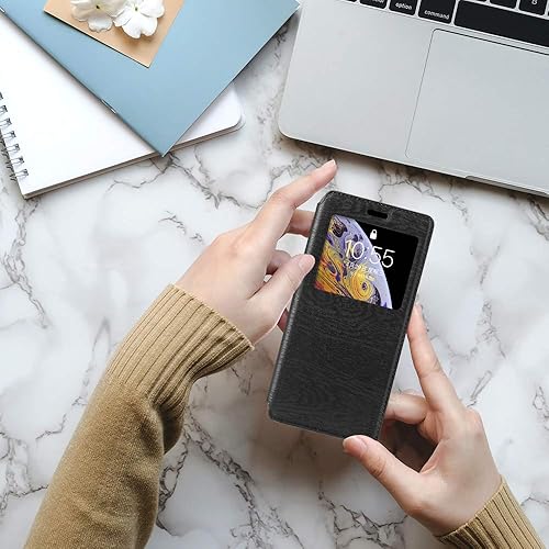 Miniatura 7 de Funda para Cubot Kingkong 9, cuero de grano de madera con tarjetero y ventana, cubierta magnética con tapa para Cubot Kingkong 9 (6.583 pulgadas),