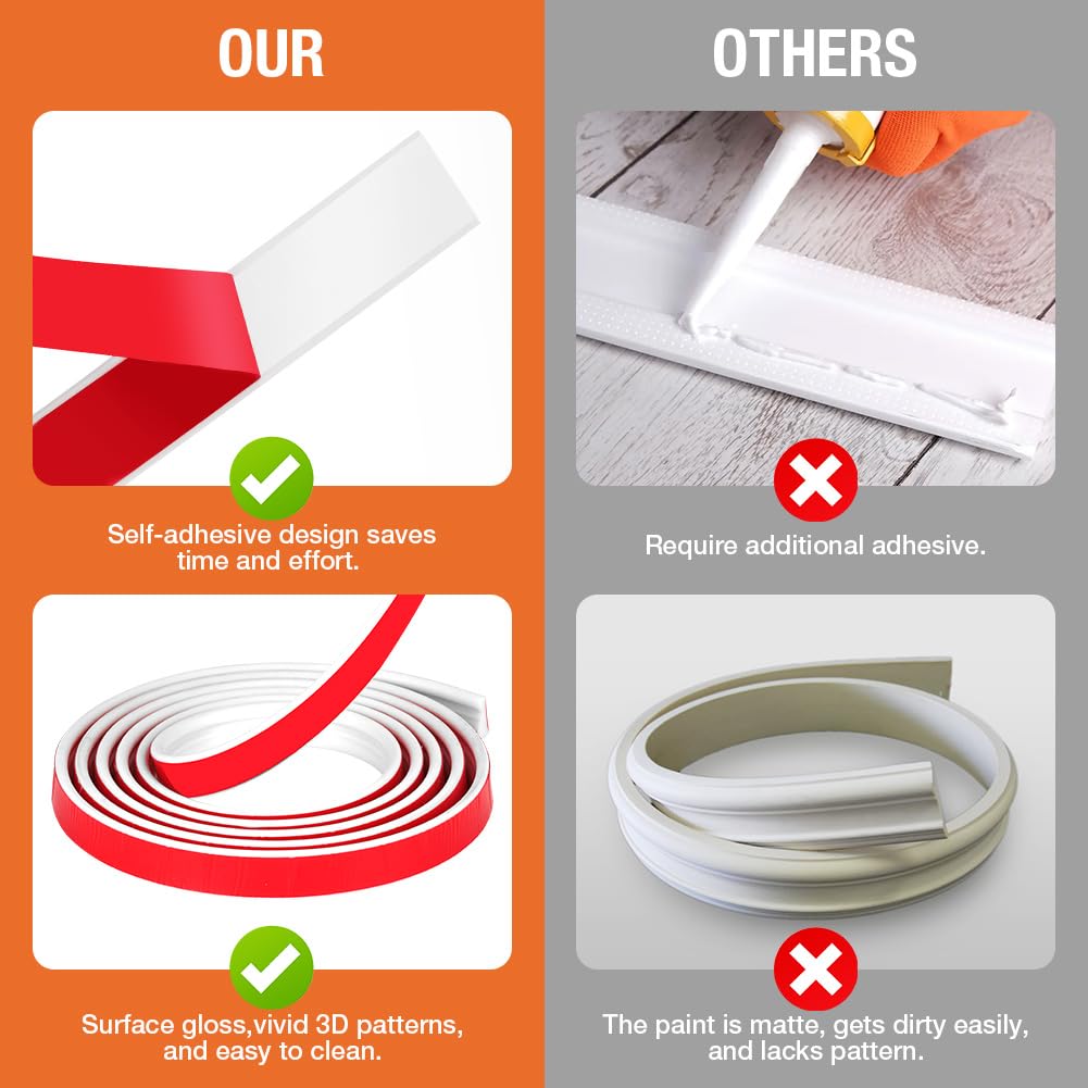 Listones Autoadhesivos para Decoración de Pared, 2.2cm x 3m, Molduras Decorativas Flexibles para Paredes Molduras, para Decoración DIY, Kits de Moldura Adhesiva para Rodapies Zocalos,Blanco