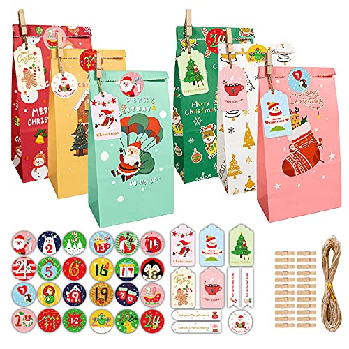 Adventskalender zum Befüllen Kinder, Yomisee Adventskalender Selber Befüllen mit 24 Tüten und Zahlenaufklebern DIY Weihnachtskalender zum befüllen Cover
