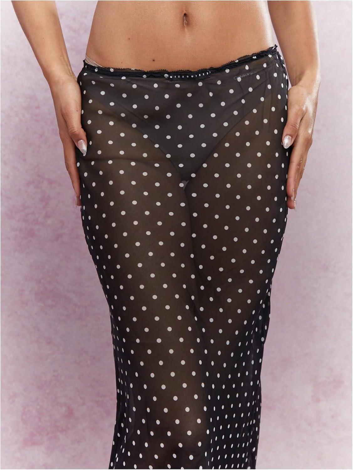 Women Sheer Polka Dot Skirt See Through Mesh Maxi Skirts Lightweight Beach Swimwear Cover Ups Lounge Skirt
